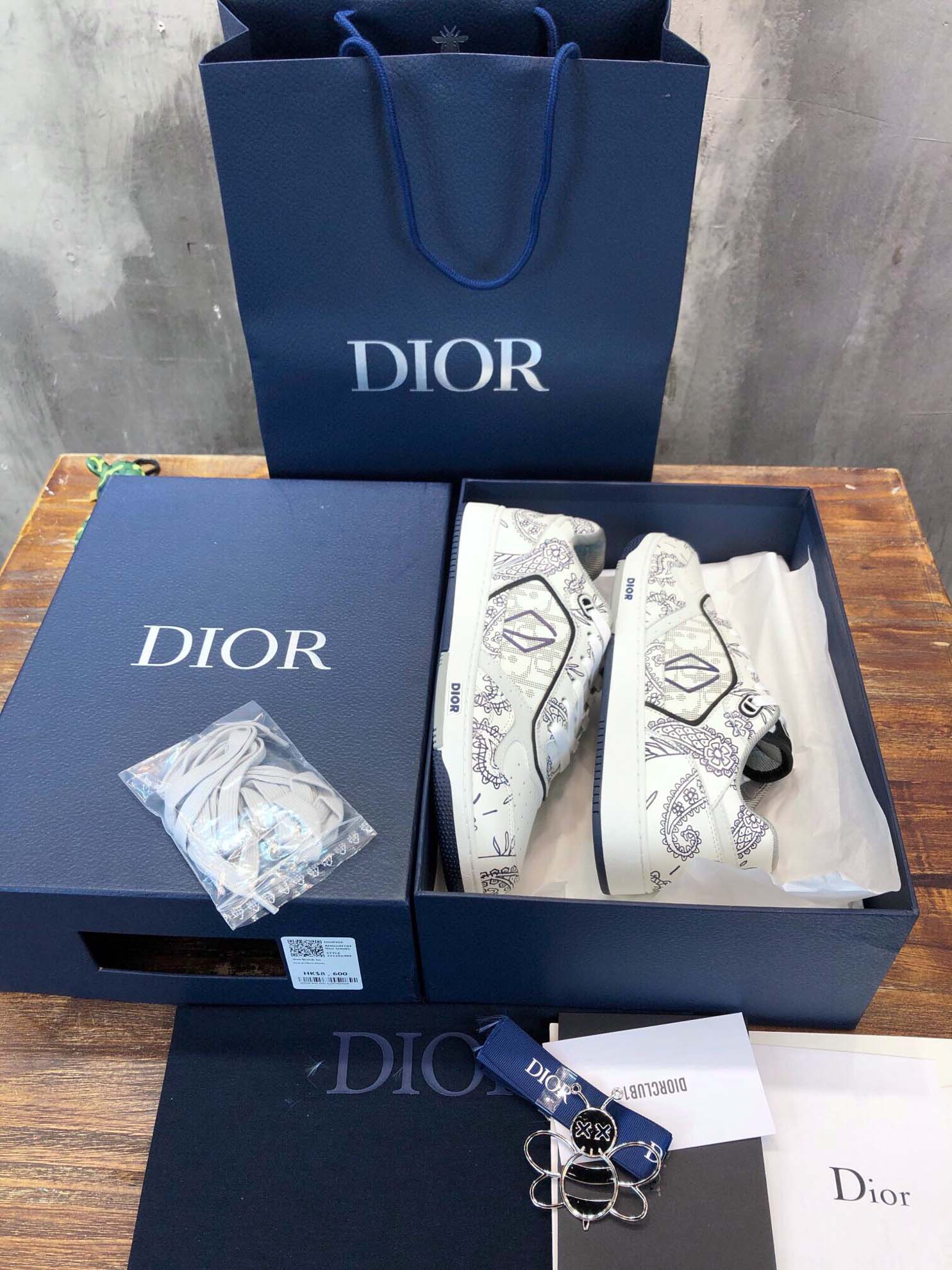 Giày Dior B27 Low White Navy Blue CD Paisley White Dior Oblique Like Auth