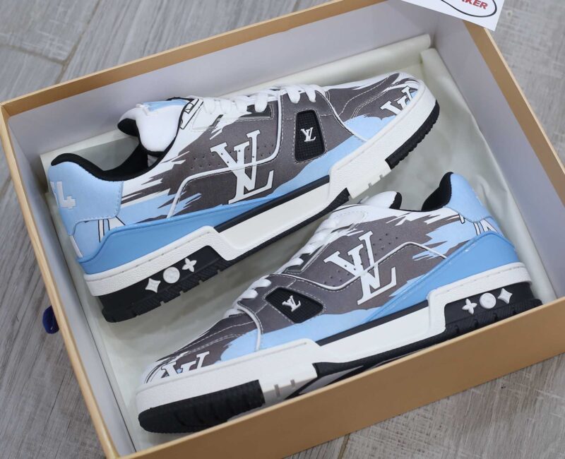 Giày Louis Vuitton LV Trainer#54 Graphic Print White Black Blue