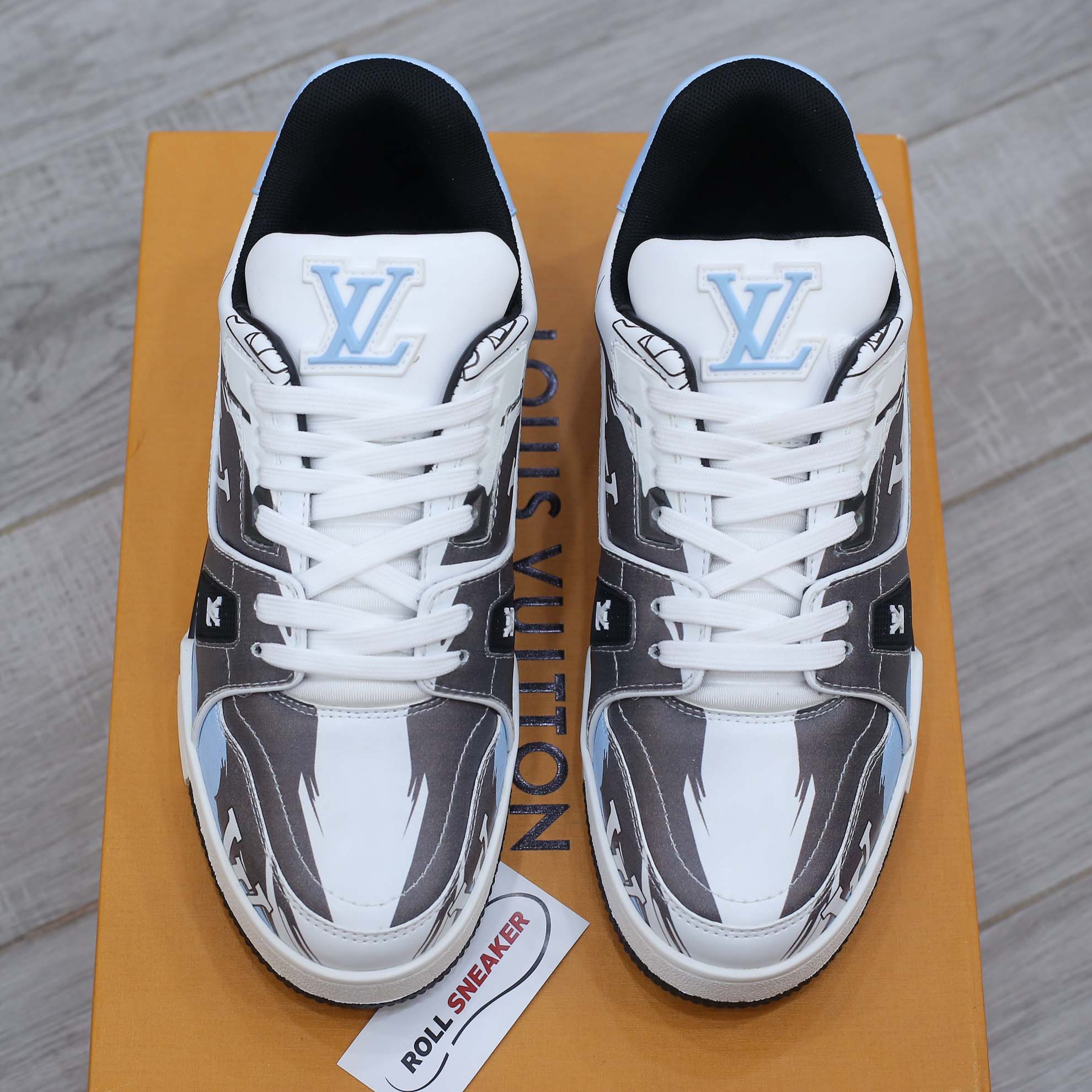 Giày Louis Vuitton LV Trainer#54 Graphic Print White Black Blue