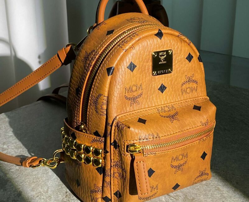 Balo MCM Stark Side Studs Visetos màu Cognac Mini