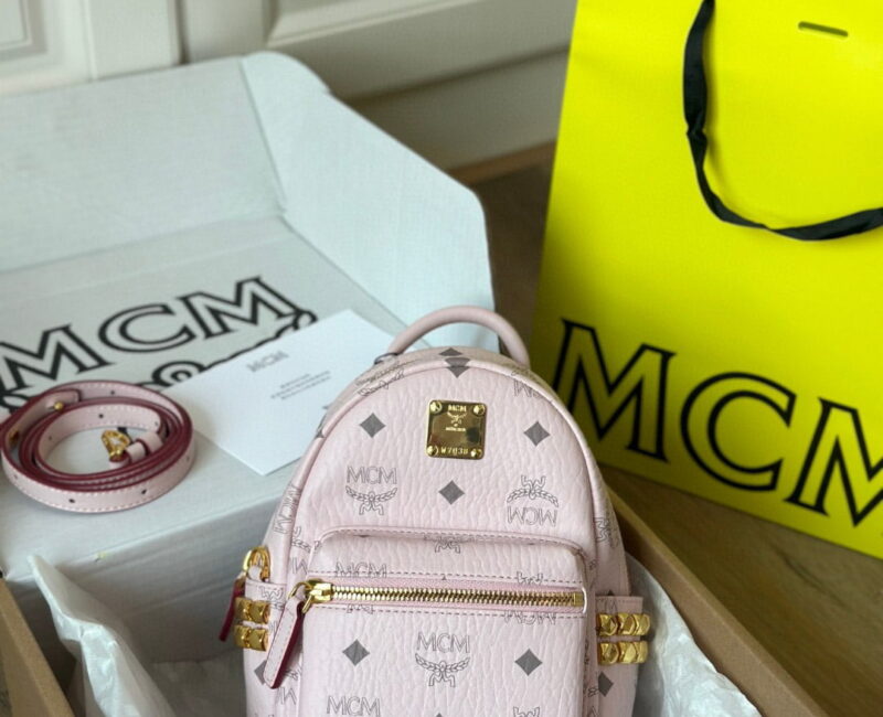 Balo MCM Stark Studs Backpack Visetos Pink Mini