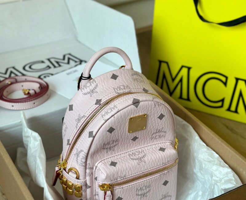Balo MCM Stark Studs Backpack Visetos Pink Mini