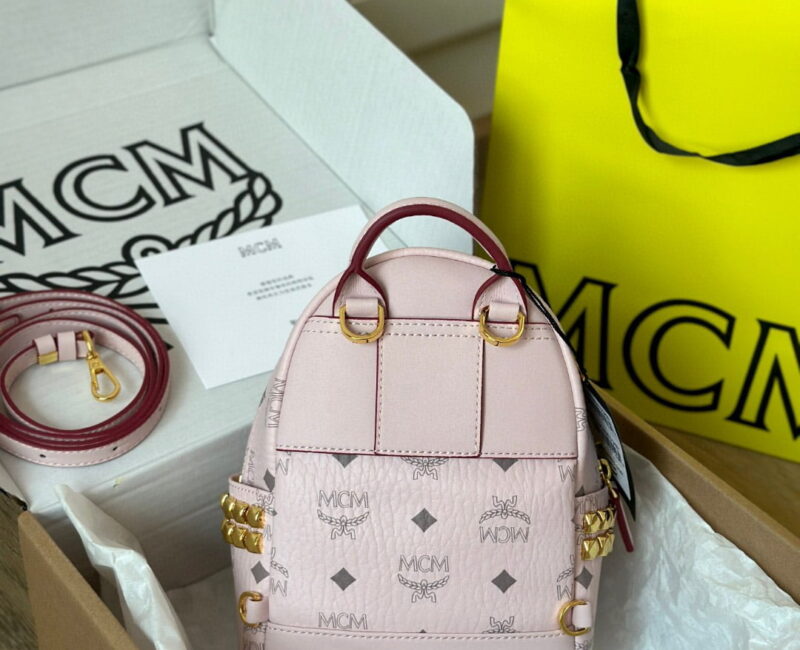 Balo MCM Stark Studs Backpack Visetos Pink Mini