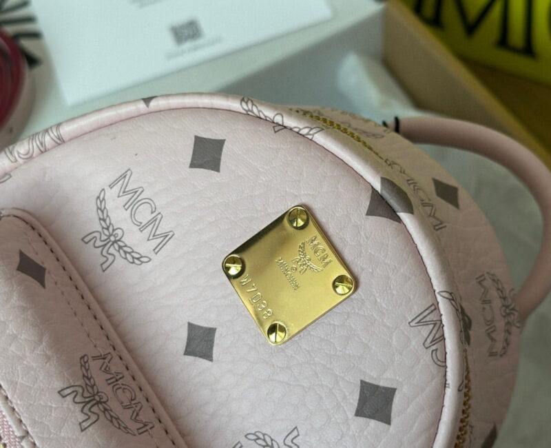 Balo MCM Stark Studs Backpack Visetos Pink Mini