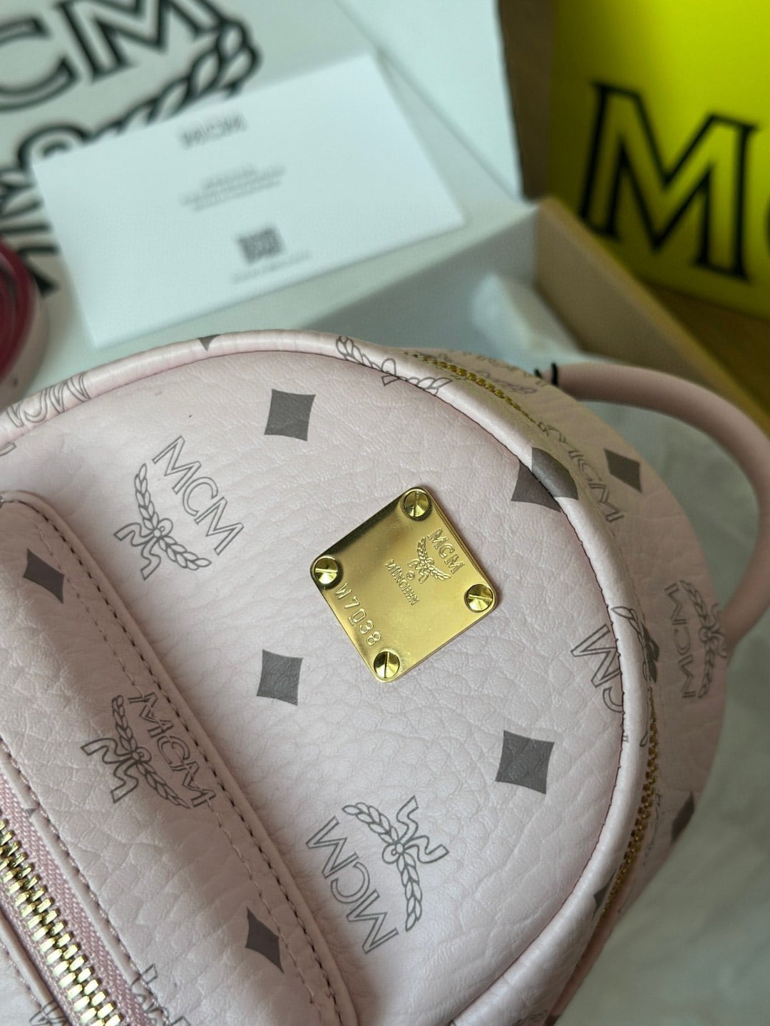 Balo MCM Stark Studs Backpack Visetos Pink Mini