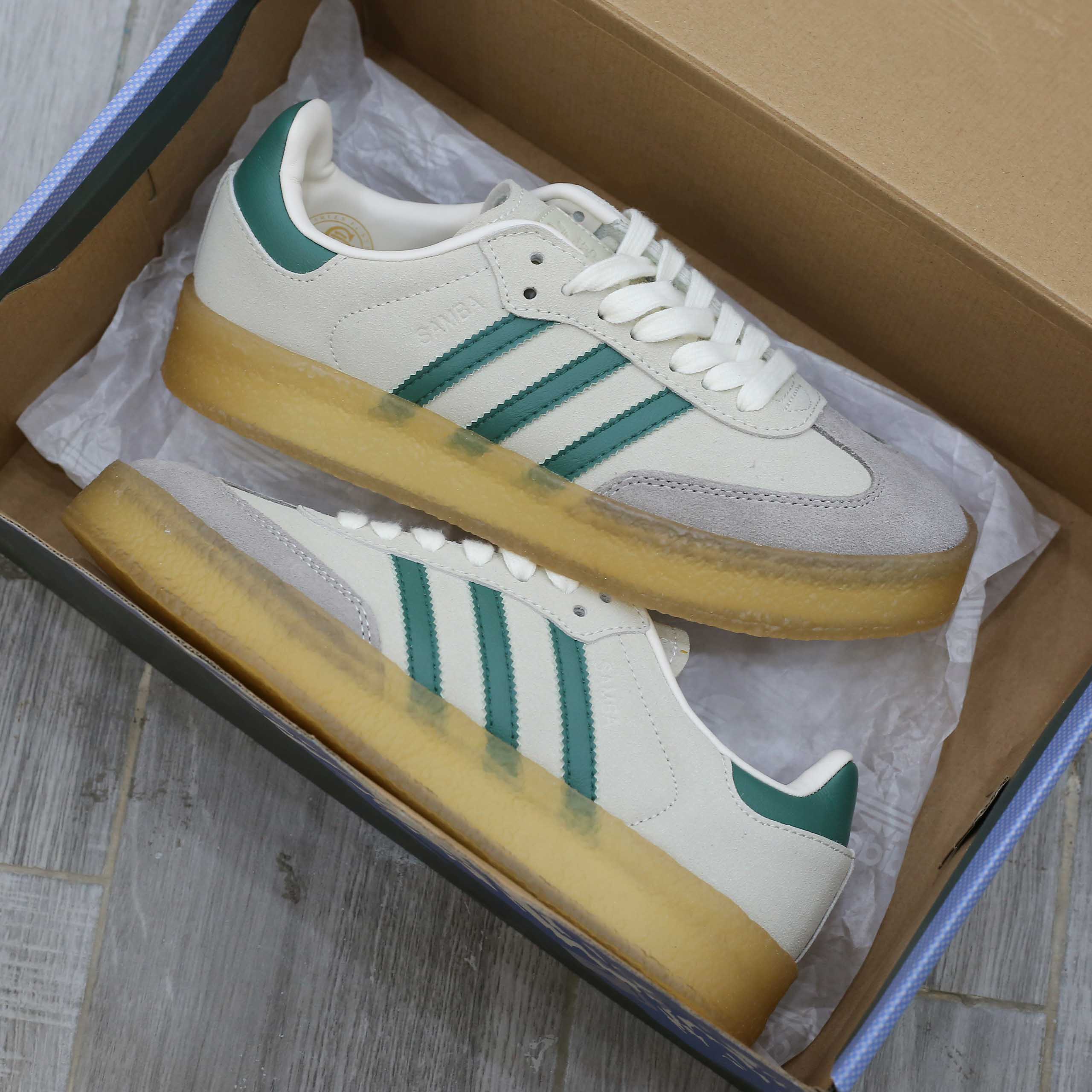 Giày Adidas Clarks 8th Street Samba by Ronnie Fieg Chalk White Green Like Auth