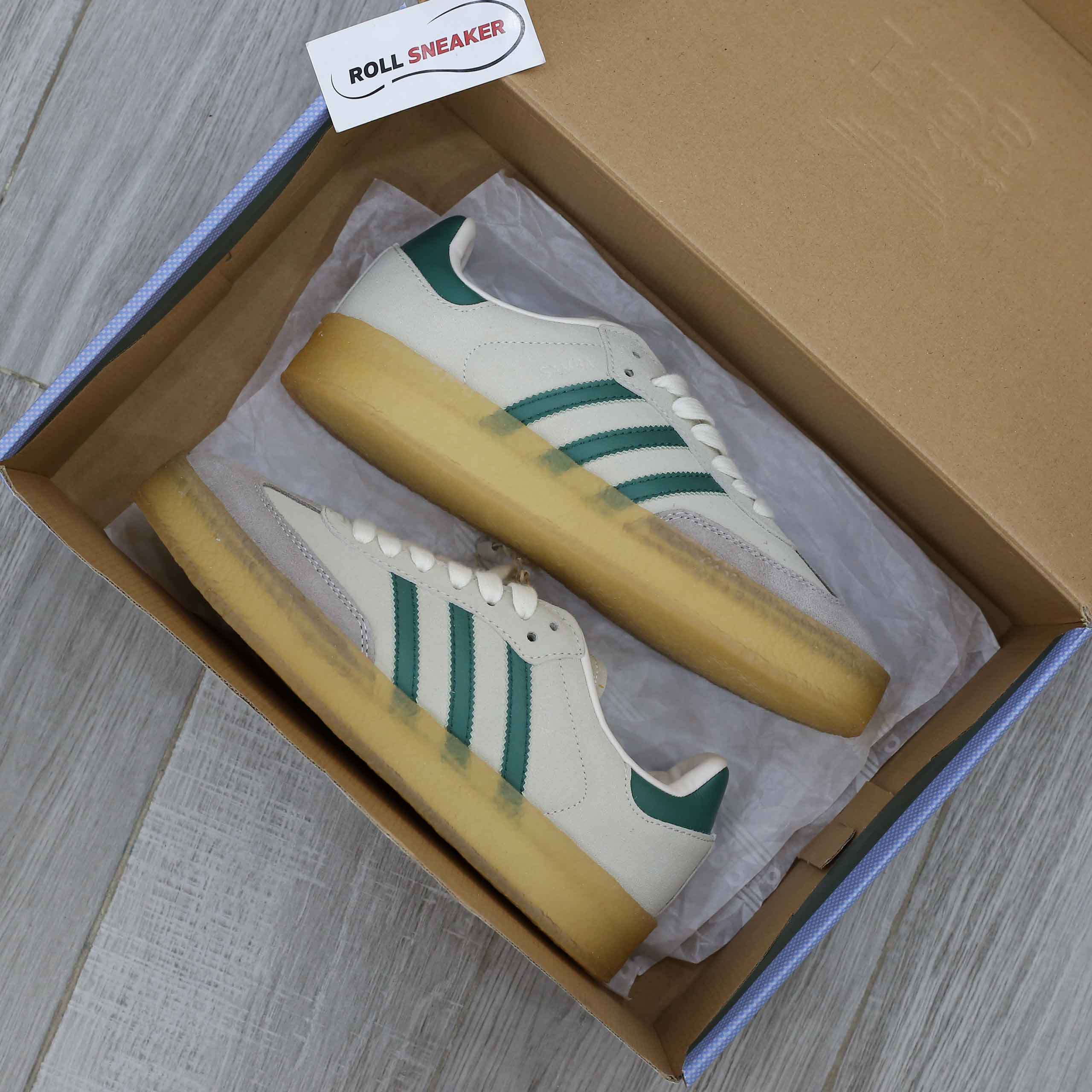 Giày Adidas Clarks 8th Street Samba by Ronnie Fieg Chalk White Green Like Auth