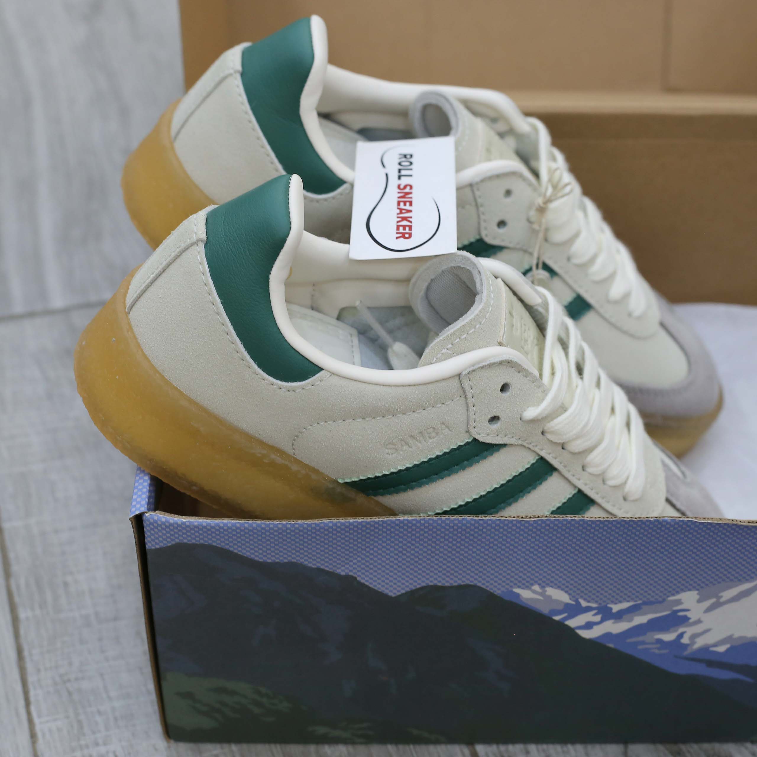 Giày Adidas Clarks 8th Street Samba by Ronnie Fieg Chalk White Green Like Auth