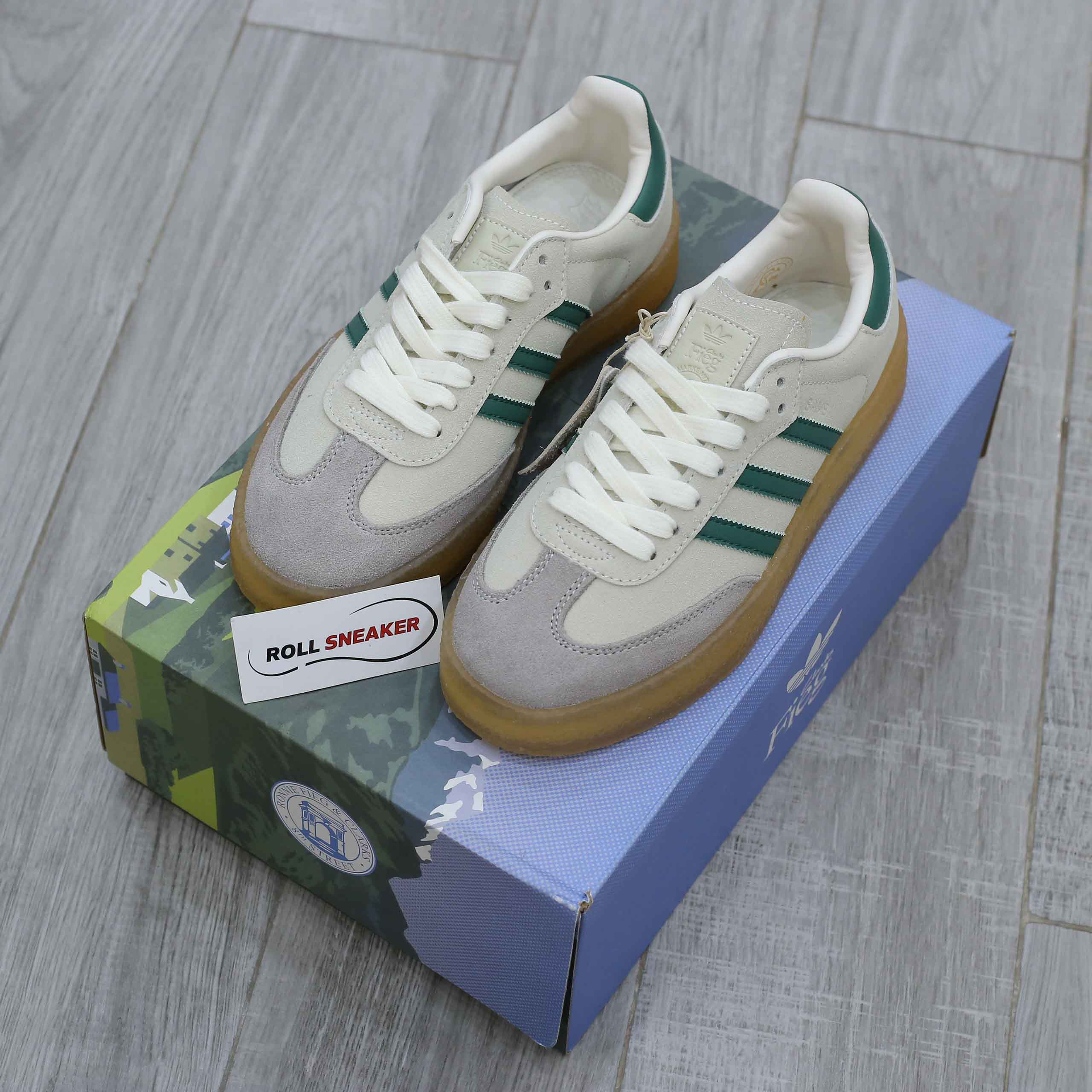 Giày Adidas Clarks 8th Street Samba by Ronnie Fieg Chalk White Green Like Auth