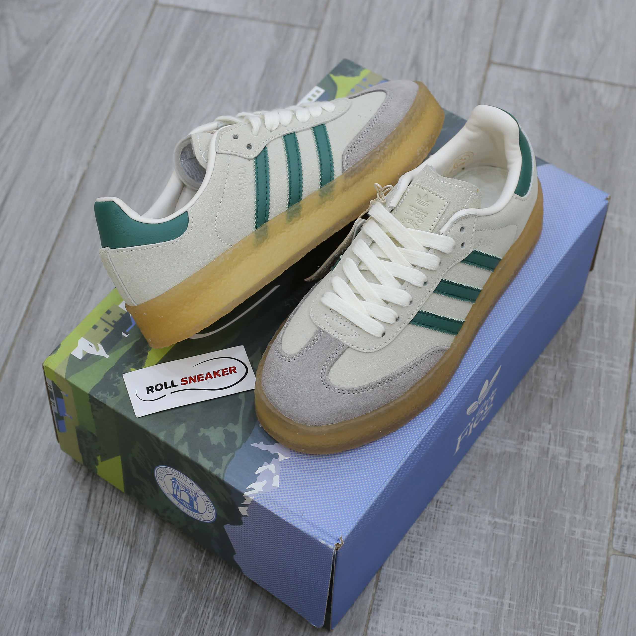Giày Adidas Clarks 8th Street Samba by Ronnie Fieg Chalk White Green Like Auth