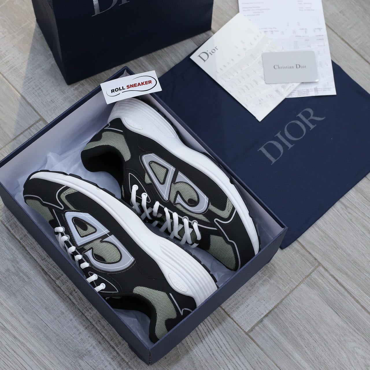 Giày Dior B30 Sneaker Deep Green Mesh and Black Technical Fabric Like Auth