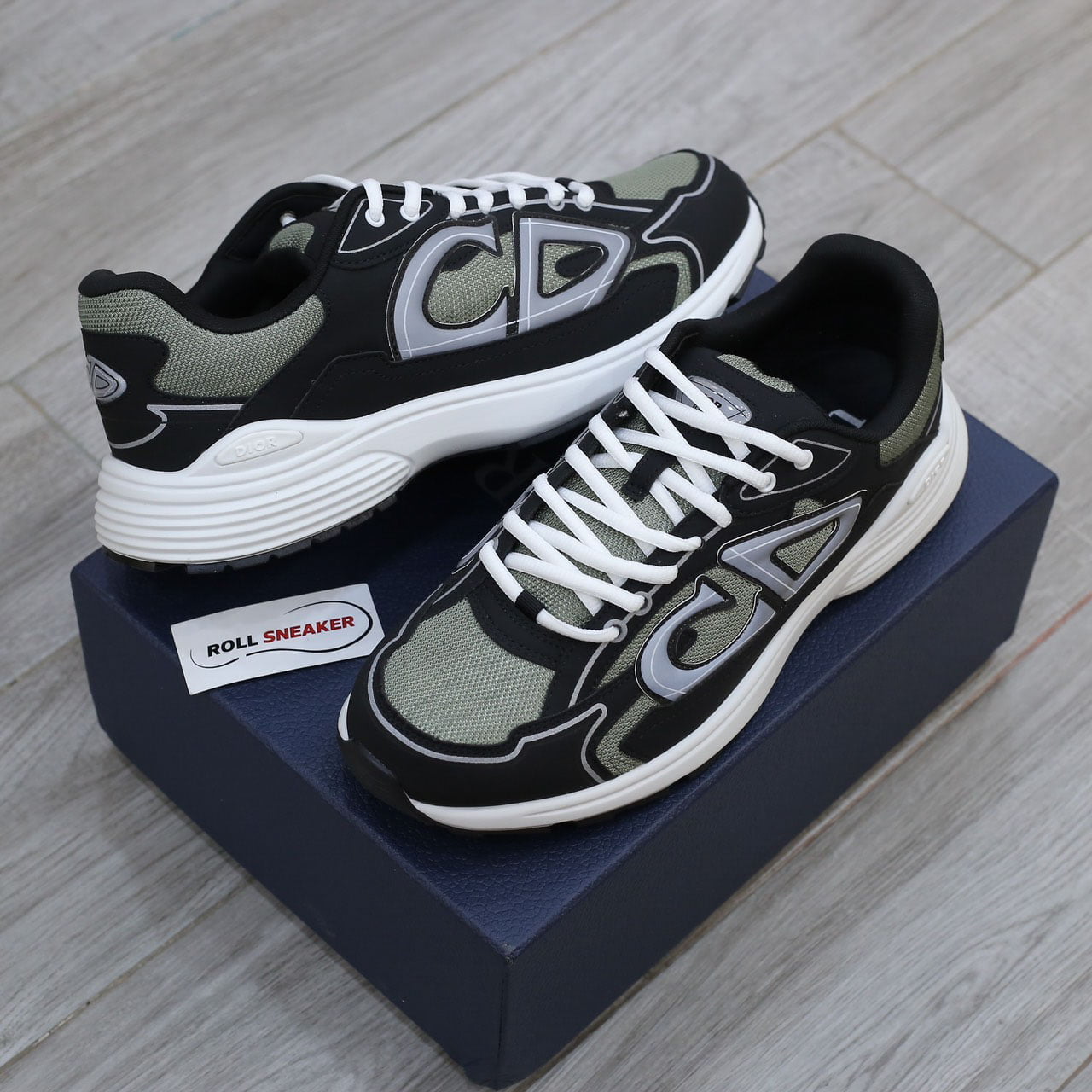 Giày Dior B30 Sneaker Deep Green Mesh and Black Technical Fabric Like Auth