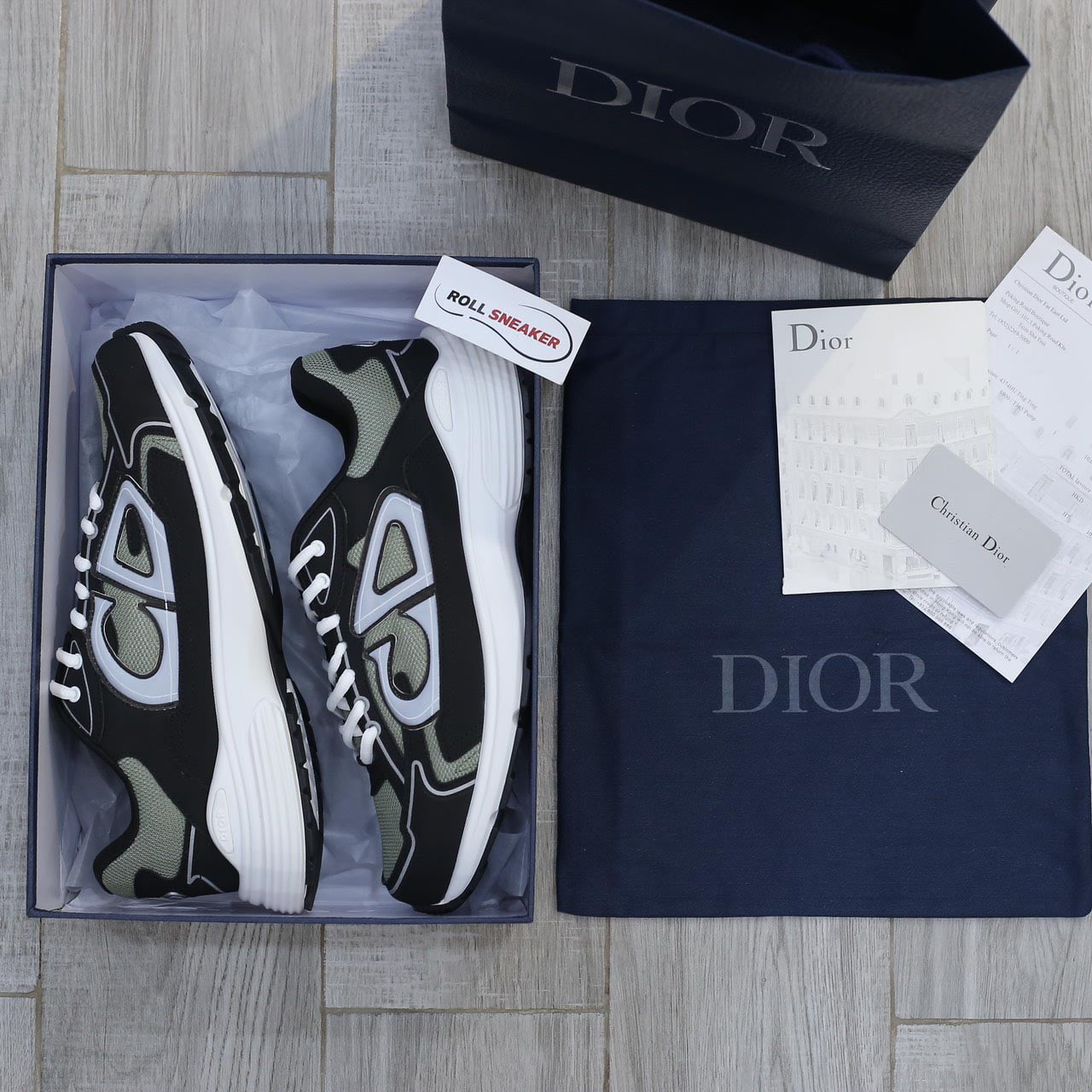 Giày Dior B30 Sneaker Deep Green Mesh and Black Technical Fabric Like Auth