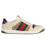 Giày Gucci Screener Leather and GG-Supreme gót Tím Like Auth