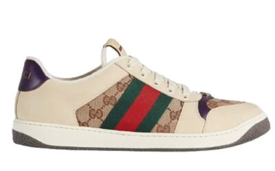 Giày Gucci Screener Leather and GG-Supreme gót Tím Like Auth