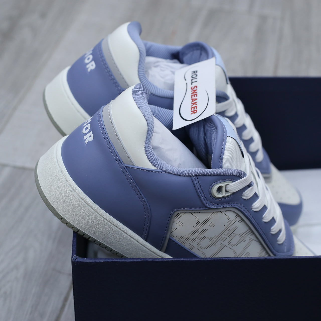 Giày Dior B27 Low University Blue White họa tiết Dior Oblique Galaxy Like Auth