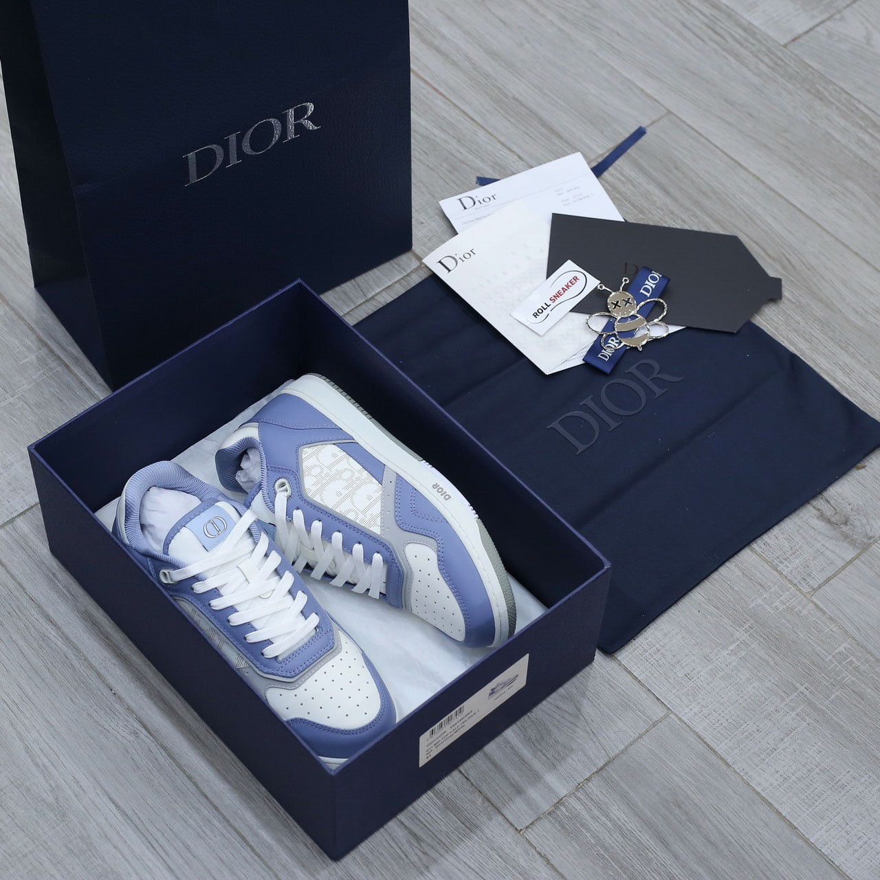 Giày Dior B27 Low University Blue White họa tiết Dior Oblique Galaxy Like Auth