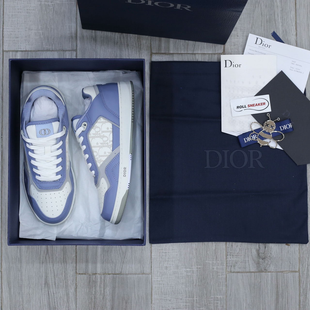 Giày Dior B27 Low University Blue White họa tiết Dior Oblique Galaxy Like Auth