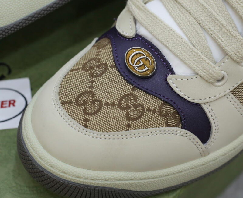 Giày Gucci Screener Leather and GG-Supreme gót Tím Like Auth