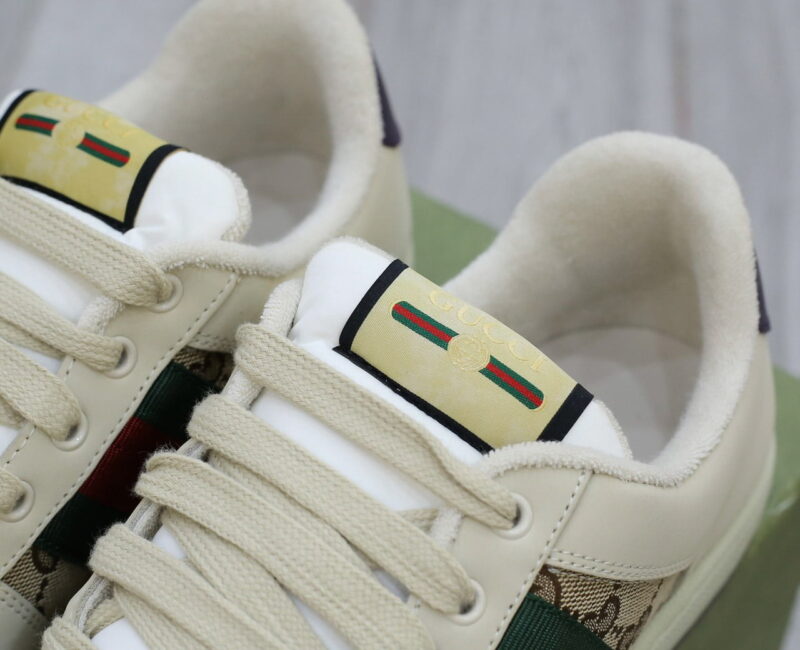 Giày Gucci Screener Leather and GG-Supreme gót Tím Like Auth