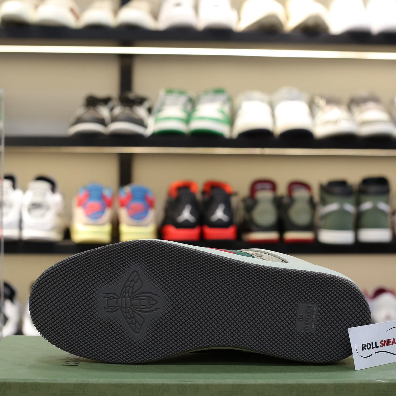 Giày Gucci Screener Leather and GG-Supreme gót Tím Like Auth