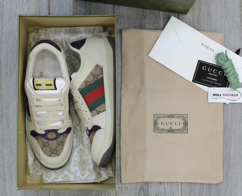 Giày Gucci Screener Leather and GG-Supreme gót Tím Like Auth