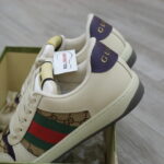 Giày Gucci Screener Leather and GG-Supreme gót Tím Like Auth