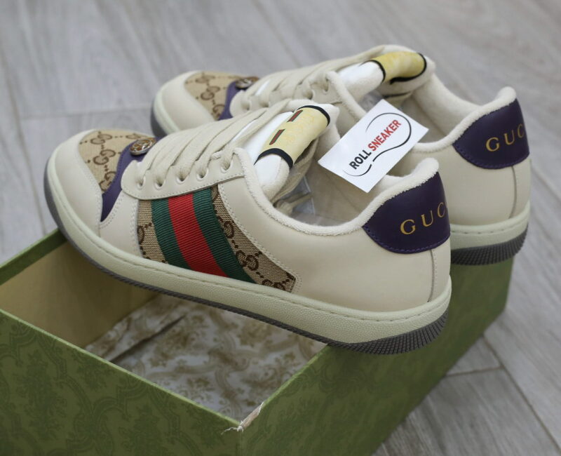 Giày Gucci Screener Leather and GG-Supreme gót Tím Like Auth