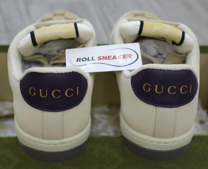 Giày Gucci Screener Leather and GG-Supreme gót Tím Like Auth