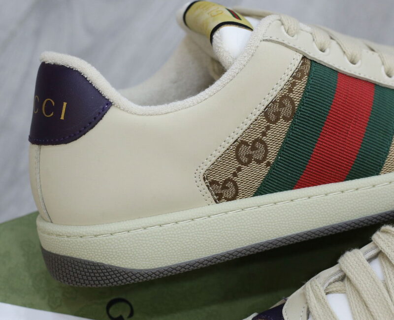 Giày Gucci Screener Leather and GG-Supreme gót Tím Like Auth