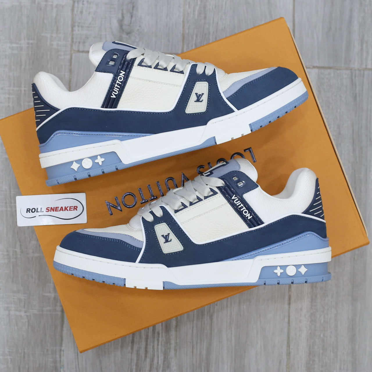 Giày Louis Vuitton LV Trainer Blue Trơn 2023 Best Quality