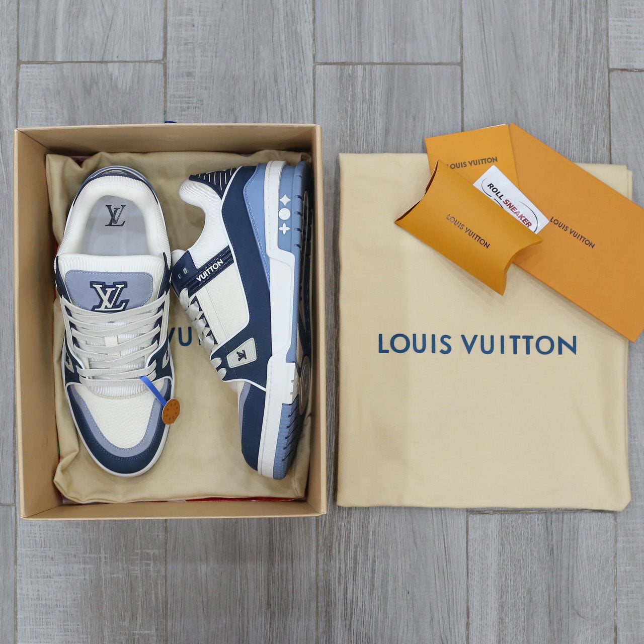 Giày Louis Vuitton LV Trainer Blue Trơn 2023 Best Quality