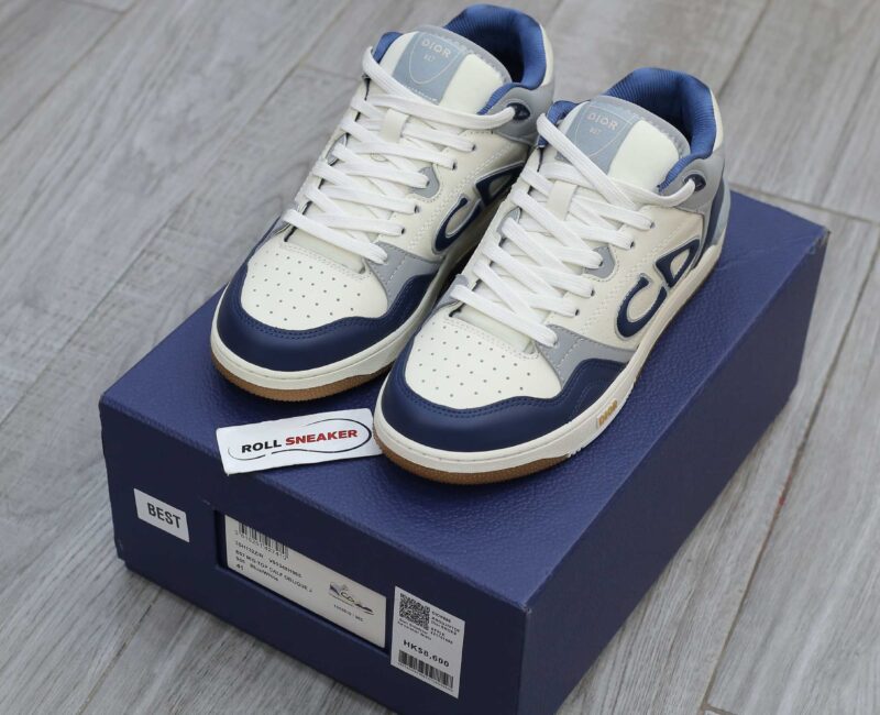 Giày Dior B57 Mid Navy Blue and Cream and Gray Suede Best Quality