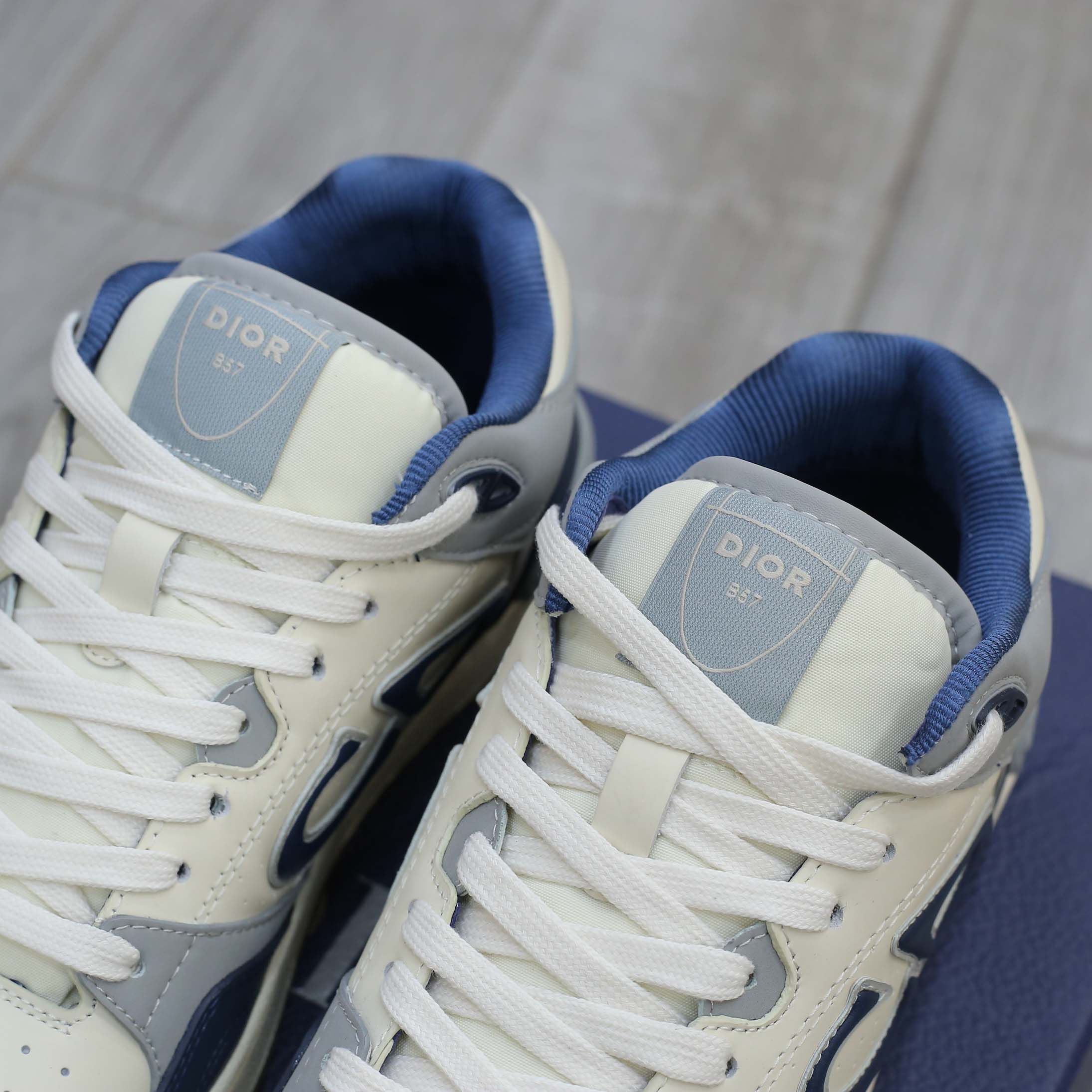 Giày Dior B57 Mid Navy Blue and Cream and Gray Suede Best Quality