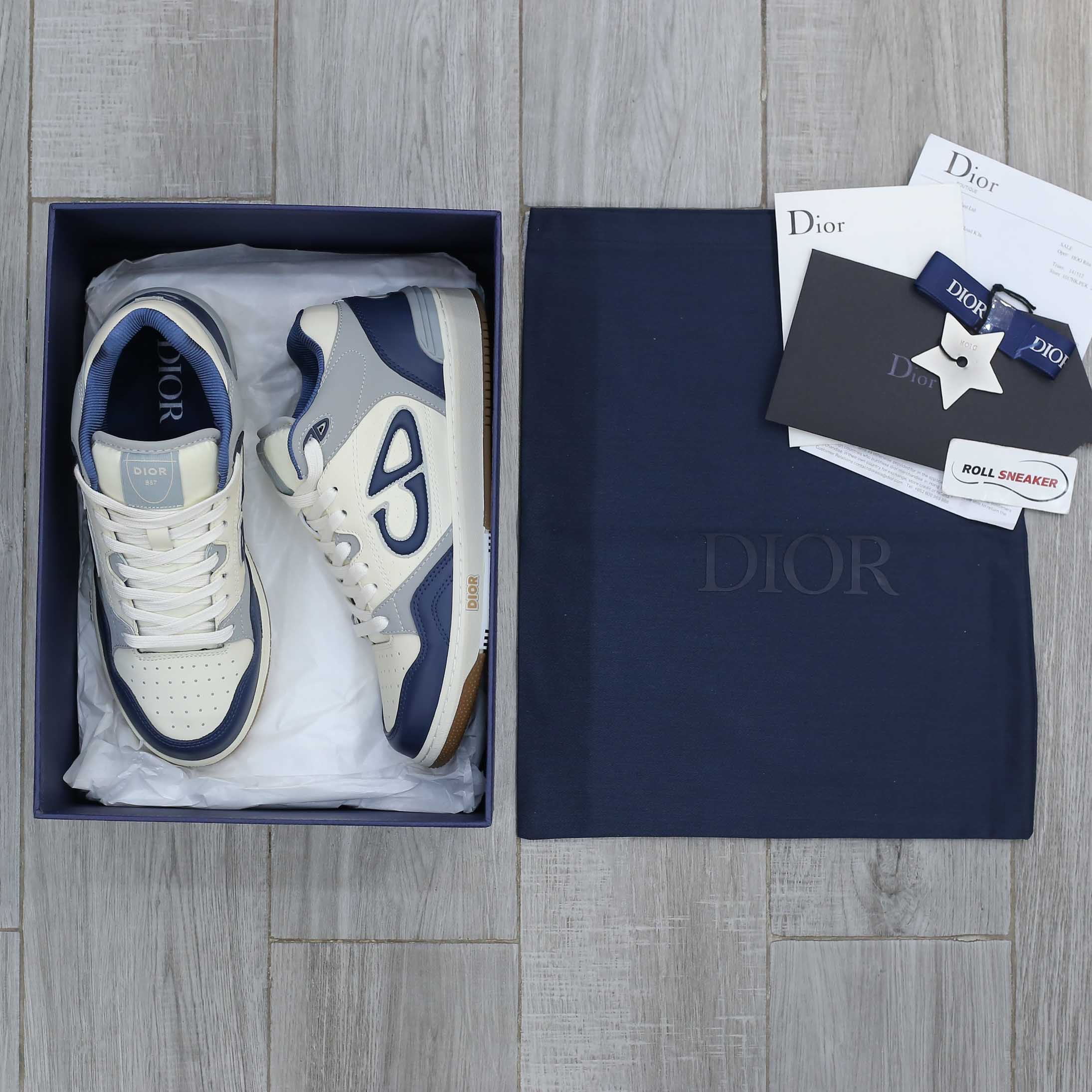 Giày Dior B57 Mid Navy Blue and Cream and Gray Suede Best Quality