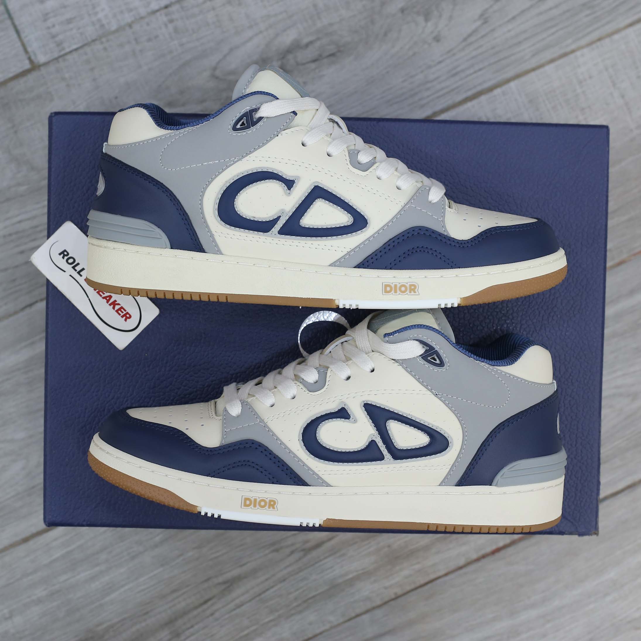 Giày Dior B57 Mid Navy Blue and Cream and Gray Suede Best Quality