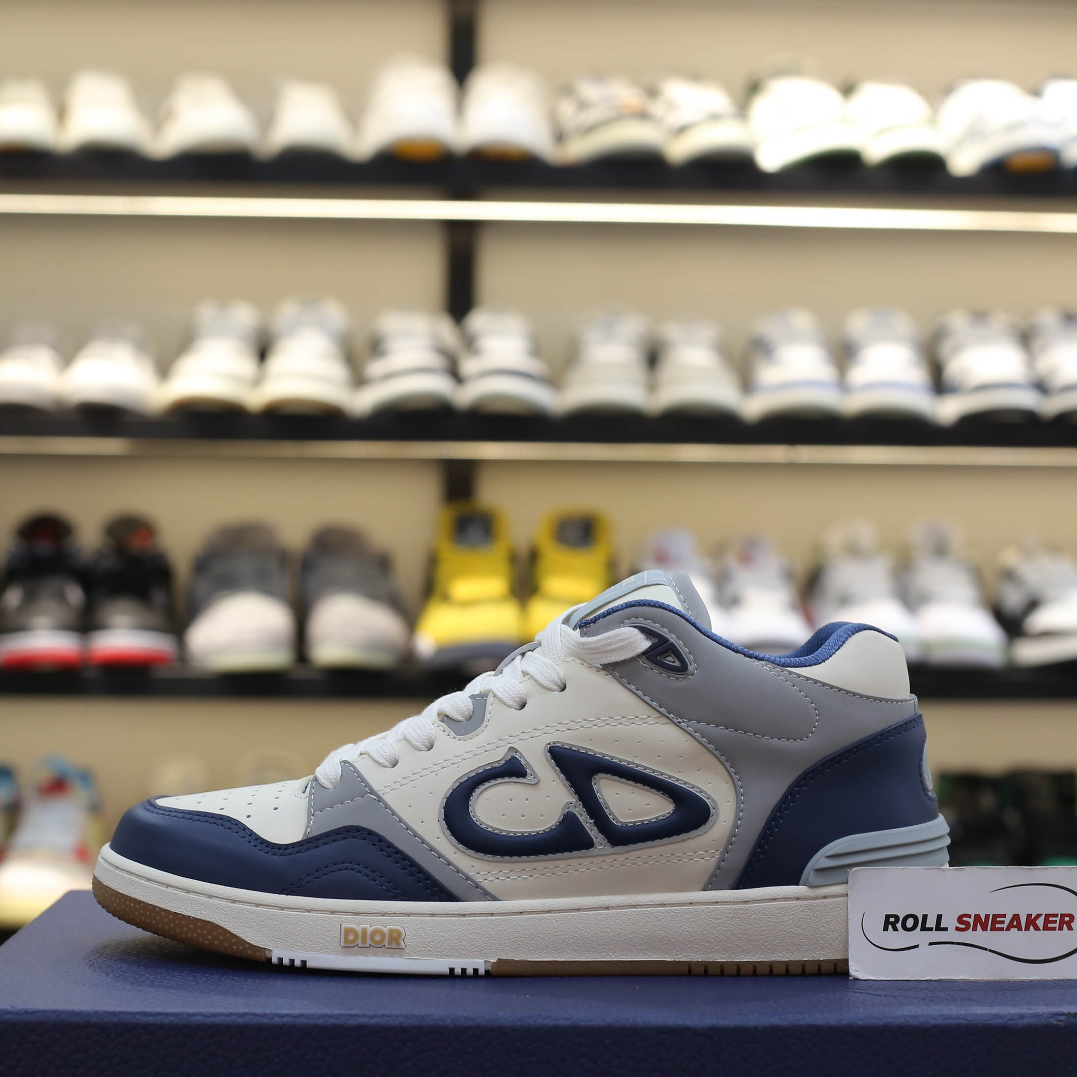 Giày Dior B57 Mid Navy Blue and Cream and Gray Suede Best Quality