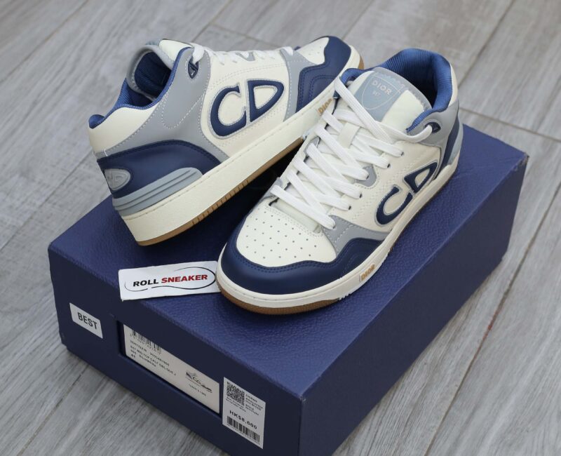 Giày Dior B57 Mid Navy Blue and Cream and Gray Suede Best Quality