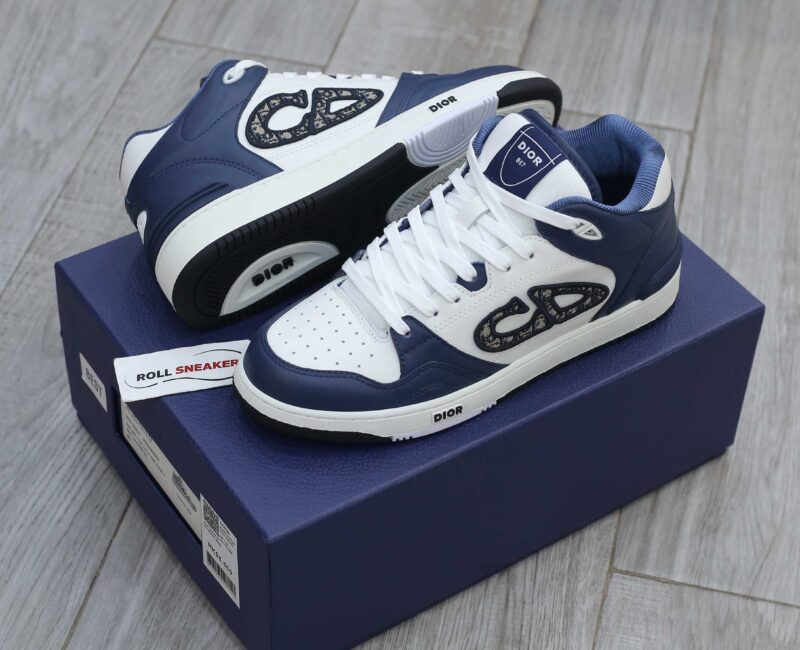 Giày Dior B57 Mid Navy Blue White Dior Oblique Jacquard Like Auth