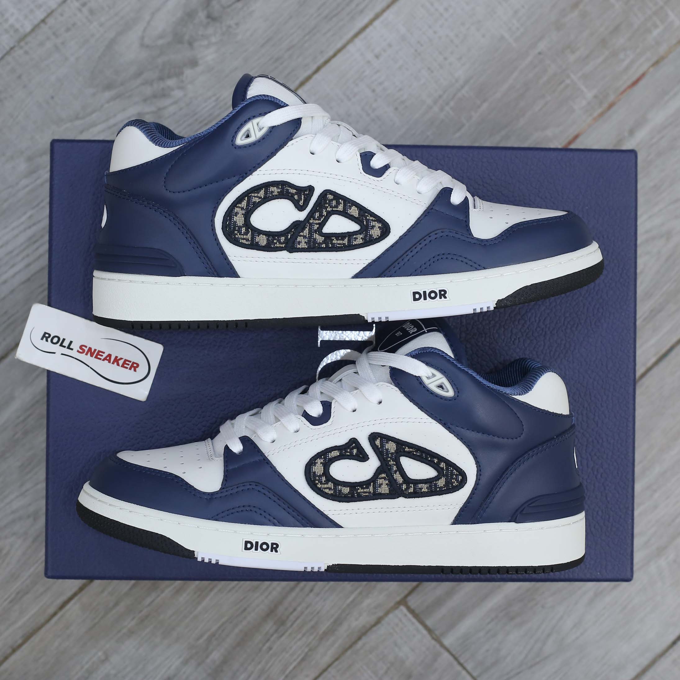 Giày Dior B57 Mid Navy Blue White Dior Oblique Jacquard Like Auth