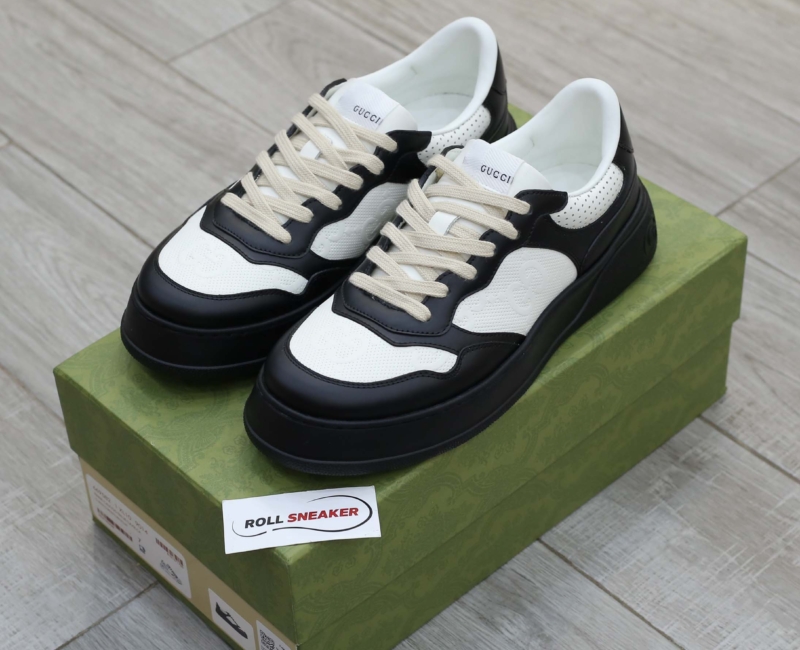 Giày Gucci GG Sneaker Black White leather họa tiết GG dập nổi Best Quality