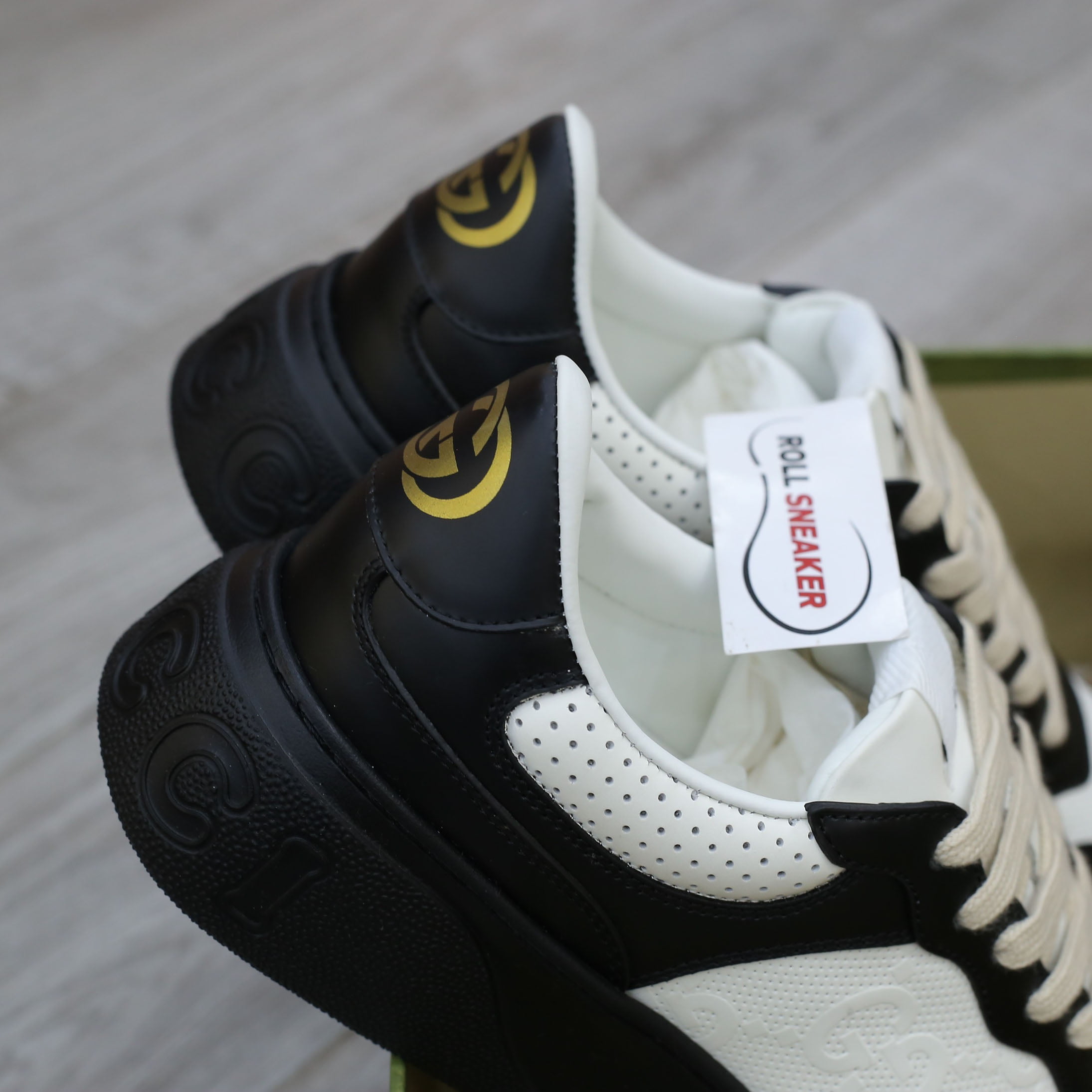 Giày Gucci GG Sneaker Black White leather họa tiết GG dập nổi Best Quality