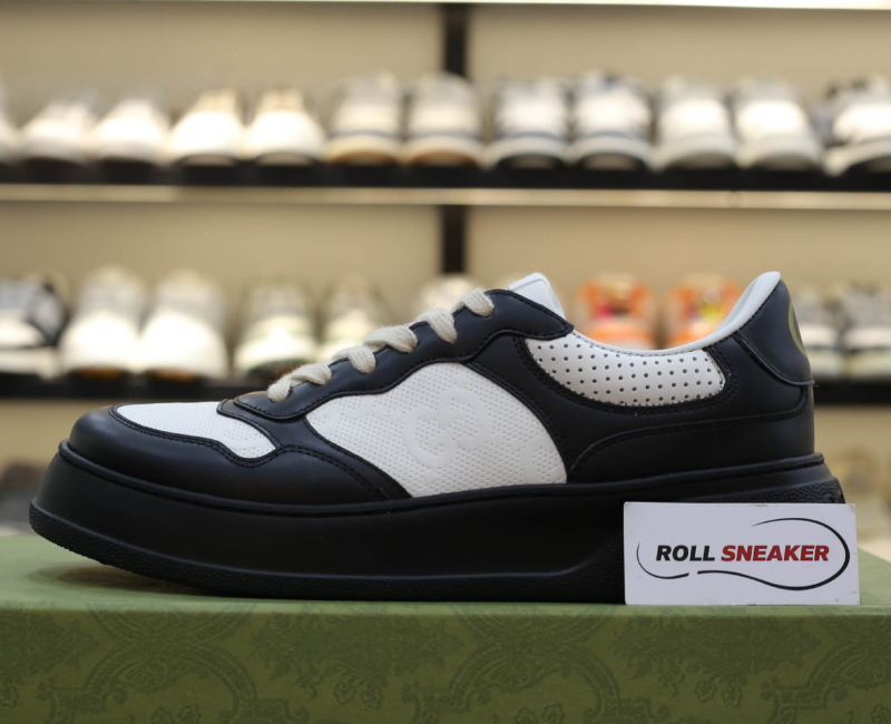 Giày Gucci GG Sneaker Black White leather họa tiết GG dập nổi Best Quality