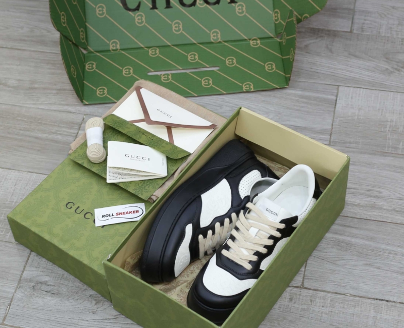Giày Gucci GG Sneaker Black White leather họa tiết GG dập nổi Best Quality
