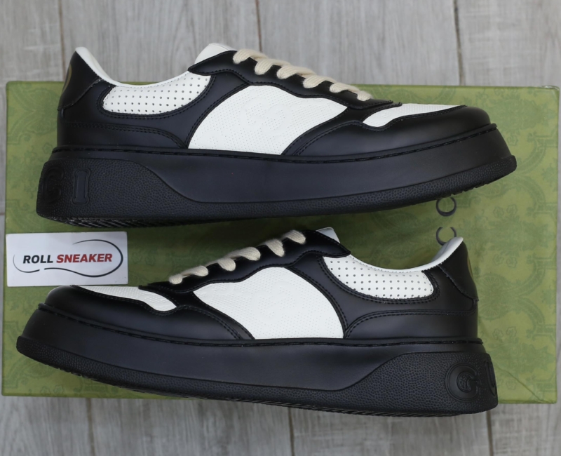 Giày Gucci GG Sneaker Black White leather họa tiết GG dập nổi Best Quality