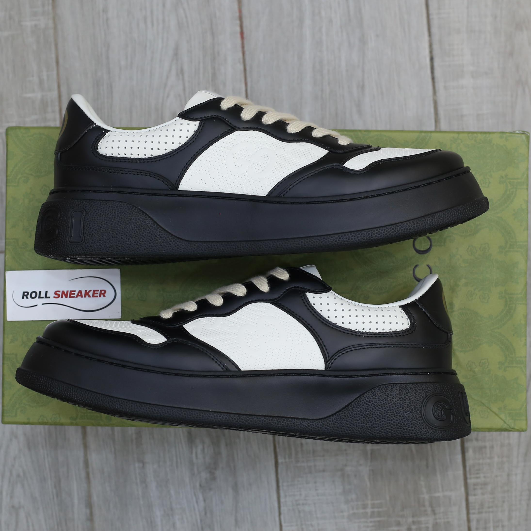 Giày Gucci GG Sneaker Black White leather họa tiết GG dập nổi Best Quality