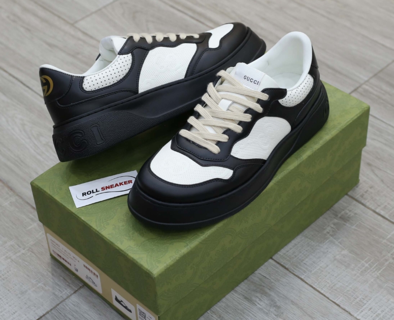 Giày Gucci GG Sneaker Black White leather họa tiết GG dập nổi Best Quality