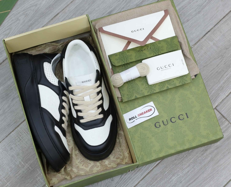 Giày Gucci GG Sneaker Black White leather họa tiết GG dập nổi Best Quality