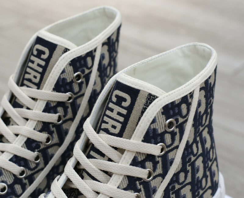 Giày WALK’N’DIOR HIGH-TOP PLATFORM SNEAKER Deep Blue Dior Oblique Embroidered Cotton Best Quality