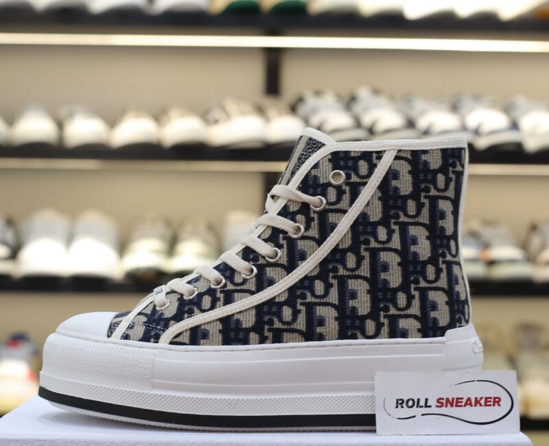 Giày WALK’N’DIOR HIGH-TOP PLATFORM SNEAKER Deep Blue Dior Oblique Embroidered Cotton Best Quality